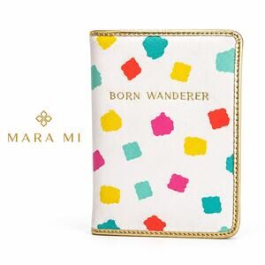 Mara Mi Born Wanderer Passport Holder White Travel Wallet Gold Trim Case OS